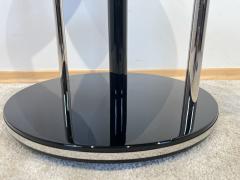 Art Deco Round Side Table Black Lacquer Chrome Metal Trims France circa 1930 - 3567536
