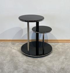 Art Deco Round Side Table Black Lacquer Chrome Metal Trims France circa 1930 - 3567537