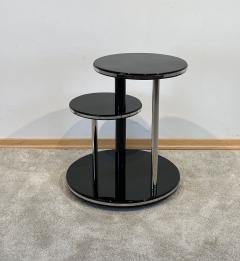Art Deco Round Side Table Black Lacquer Chrome Metal Trims France circa 1930 - 3567538