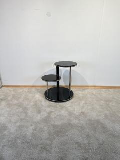 Art Deco Round Side Table Black Lacquer Chrome Metal Trims France circa 1930 - 3567539