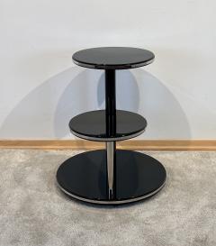 Art Deco Round Side Table Black Lacquer Chrome Metal Trims France circa 1930 - 3567540
