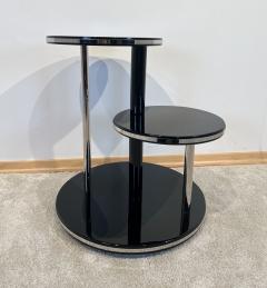 Art Deco Round Side Table Black Lacquer Chrome Metal Trims France circa 1930 - 3567541