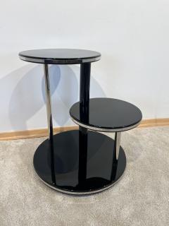 Art Deco Round Side Table Black Lacquer Chrome Metal Trims France circa 1930 - 3567542