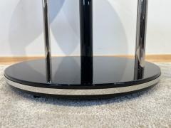 Art Deco Round Side Table Black Lacquer Chrome Metal Trims France circa 1930 - 3567543