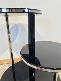 Art Deco Round Side Table Black Lacquer Chrome Metal Trims France circa 1930 - 3567544