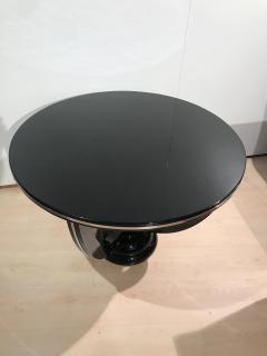 Art Deco Round Side Table Black Lacquer and Metal France circa 1930 - 3749430