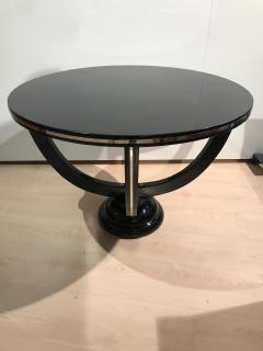 Art Deco Round Side Table Black Lacquer and Metal France circa 1930 - 3749432