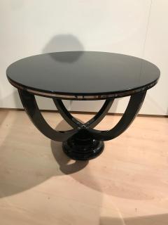 Art Deco Round Side Table Black Lacquer and Metal France circa 1930 - 3749439