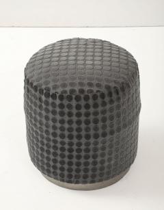 Art Deco Round Textured Ottoman with Metal Base French 1920s - 4387376