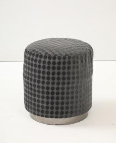 Art Deco Round Textured Ottoman with Metal Base French 1920s - 4387379