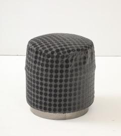 Art Deco Round Textured Ottoman with Metal Base French 1920s - 4387380