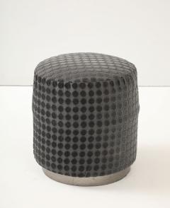 Art Deco Round Textured Ottoman with Metal Base French 1920s - 4387383