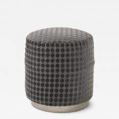 Art Deco Round Textured Ottoman with Metal Base French 1920s - 4412297