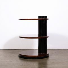 Art Deco Round Three Tier Walnut Table with Black Lacquer Cylindrical Support - 2809603