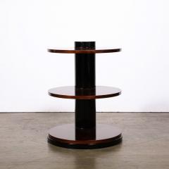 Art Deco Round Three Tier Walnut Table with Black Lacquer Cylindrical Support - 2809604