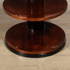Art Deco Round Three Tier Walnut Table with Black Lacquer Cylindrical Support - 2809618
