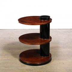 Art Deco Round Three Tier Walnut Table with Black Lacquer Cylindrical Support - 2809650