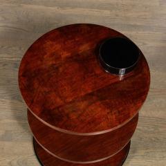 Art Deco Round Three Tier Walnut Table with Black Lacquer Cylindrical Support - 2809666