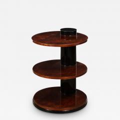 Art Deco Round Three Tier Walnut Table with Black Lacquer Cylindrical Support - 2812932