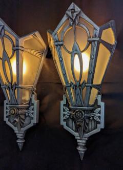 Art Deco Sconces Original 1920s Aluminum with Glass Panels Unique  - 3794250
