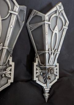 Art Deco Sconces Original 1920s Aluminum with Glass Panels Unique  - 3794254