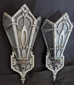 Art Deco Sconces Original 1920s Aluminum with Glass Panels Unique  - 3794262