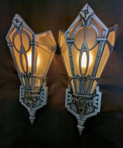 Art Deco Sconces Original 1920s Aluminum with Glass Panels Unique  - 3794264
