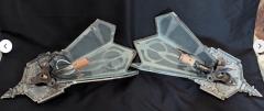 Art Deco Sconces Original 1920s Aluminum with Glass Panels Unique  - 3794339