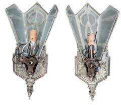 Art Deco Sconces Original 1920s Aluminum with Glass Panels Unique  - 3794356