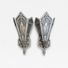 Art Deco Sconces Original 1920s Aluminum with Glass Panels Unique  - 3796161