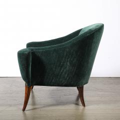 Art Deco Scroll Form Lounge Chair W Walnut Supports in Viridian Velvet Mohair - 4566400