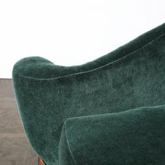 Art Deco Scroll Form Lounge Chair W Walnut Supports in Viridian Velvet Mohair - 4566410
