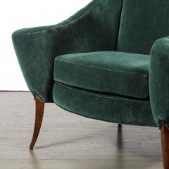 Art Deco Scroll Form Lounge Chair W Walnut Supports in Viridian Velvet Mohair - 4566431