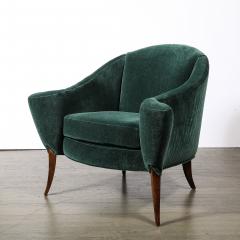 Art Deco Scroll Form Lounge Chair W Walnut Supports in Viridian Velvet Mohair - 4566486