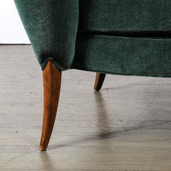 Art Deco Scroll Form Lounge Chair W Walnut Supports in Viridian Velvet Mohair - 4566513