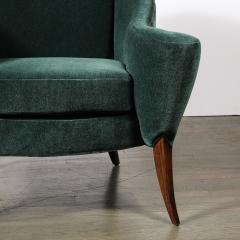 Art Deco Scroll Form Lounge Chair W Walnut Supports in Viridian Velvet Mohair - 4566520
