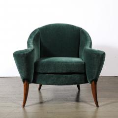 Art Deco Scroll Form Lounge Chair W Walnut Supports in Viridian Velvet Mohair - 4566521