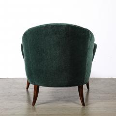 Art Deco Scroll Form Lounge Chair W Walnut Supports in Viridian Velvet Mohair - 4566540
