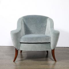 Art Deco Scroll Form Lounge Chair w Walnut Supports Powder Blue Velvet Mohair - 4792428