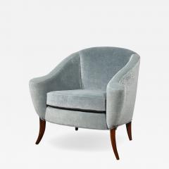 Art Deco Scroll Form Lounge Chair w Walnut Supports Powder Blue Velvet Mohair - 4792939