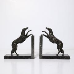 Art Deco Sculptural Bronze Greyhound Bookends on Nero Marquina Marble Bases - 3998417