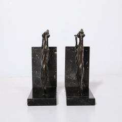 Art Deco Sculptural Bronze Greyhound Bookends on Nero Marquina Marble Bases - 3998419