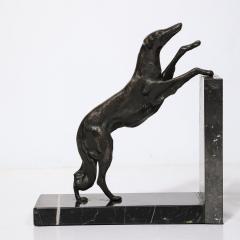 Art Deco Sculptural Bronze Greyhound Bookends on Nero Marquina Marble Bases - 3998420