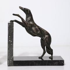 Art Deco Sculptural Bronze Greyhound Bookends on Nero Marquina Marble Bases - 3998421