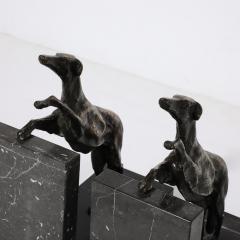 Art Deco Sculptural Bronze Greyhound Bookends on Nero Marquina Marble Bases - 3998422