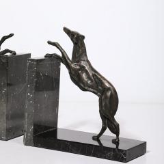 Art Deco Sculptural Bronze Greyhound Bookends on Nero Marquina Marble Bases - 3998456