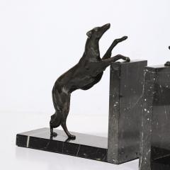 Art Deco Sculptural Bronze Greyhound Bookends on Nero Marquina Marble Bases - 3998457