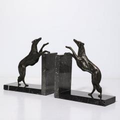 Art Deco Sculptural Bronze Greyhound Bookends on Nero Marquina Marble Bases - 3998459