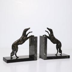 Art Deco Sculptural Bronze Greyhound Bookends on Nero Marquina Marble Bases - 3998460