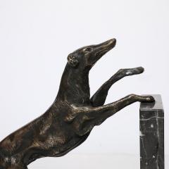 Art Deco Sculptural Bronze Greyhound Bookends on Nero Marquina Marble Bases - 3998531